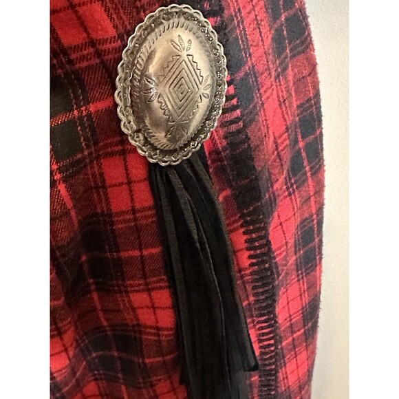 S.H.E. Southwestern Red Black Plaid Cotton Long Skirt Women’s 8 Leather Trim  C5 - Picture 3 of 10